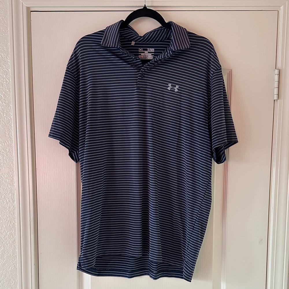 Under Armour Men's Blue and White Striped Polo